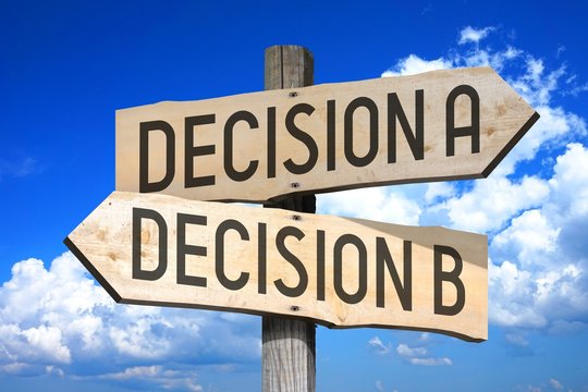Decision A, decision B - wooden signpost