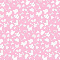 baby girl pink background. Vector seamless pregnancy pattern. for Shower. outline