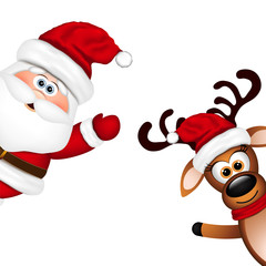 Funny Santa and Reindeer on white background