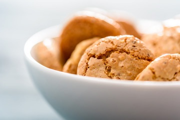Italian Amaretti Biscuits In White Bowl