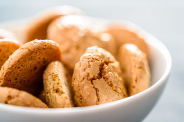 Italian Amaretti Biscuits In White Bowl