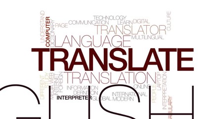 Translate animated word cloud. Kinetic typography.