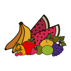Lemon watermelon banana apple orange and grapes fruit icon. Healthy organic and fresh food theme. Isolated design. Vector illustration