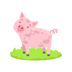 Pig Farm Animal Cartoon Farm Related Element On Patch Of Green Grass