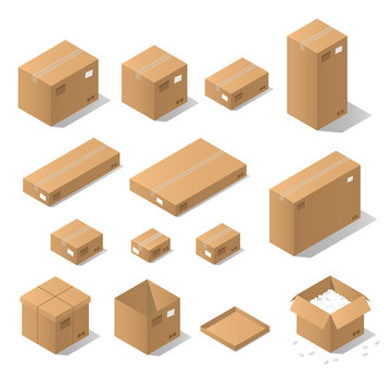 Isometric cardboard boxes