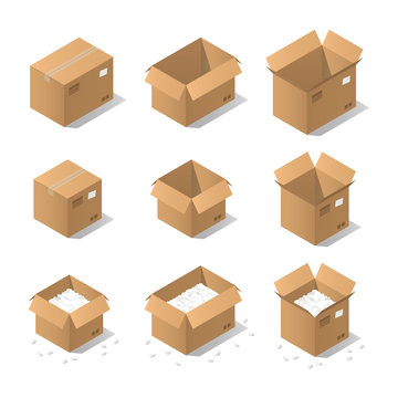 Isometric cardboard boxes