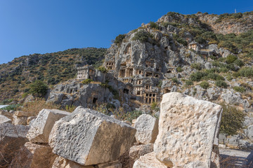 Fototapeta na wymiar Ancient rock-cut tombs in Myra, Demre, Turkey 