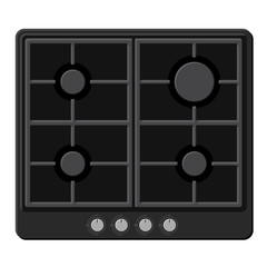 Surface of Black Gas Hob Stove. Vector