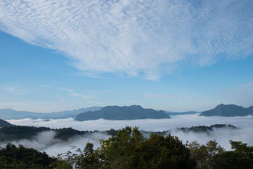 Beautiful sea of mist cover on mountains.