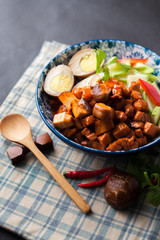 Steamed Rice with Red-Cooked Pork