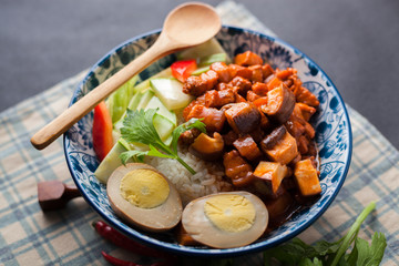 Steamed Rice with Red-Cooked Pork