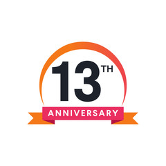 13 Th anniversary ribbon logo with crescent moon shape