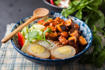 Steamed Rice with Red-Cooked Pork