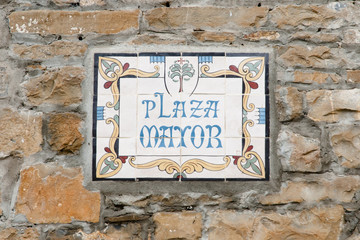 Fototapeta premium Main Square Tile Sign - Ainsa - Spain