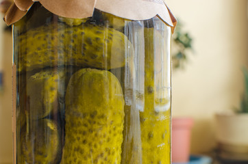 Canned cucumbers in a jar