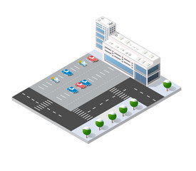 3d cityscape city street public block house from above highway intersection transportation street. Isometric winter landscape of skyscraper view of building office and residential area of construction