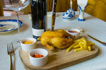 Grilled chicken and red wine