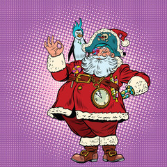 Santa Claus pirate and penguin okay gesture