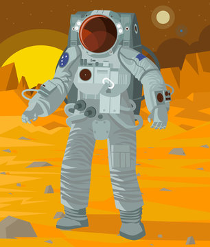 astronaut in a spacesuit walking on mars surfac