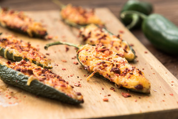 Jalapeno baked with cheese, sauce and flakes of red pepper