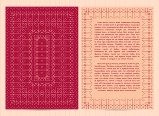 Vector template for restaurant menu, flyer, greeting card, brochure, book cover and any other decoration.Intricate pattern and frame in red colors