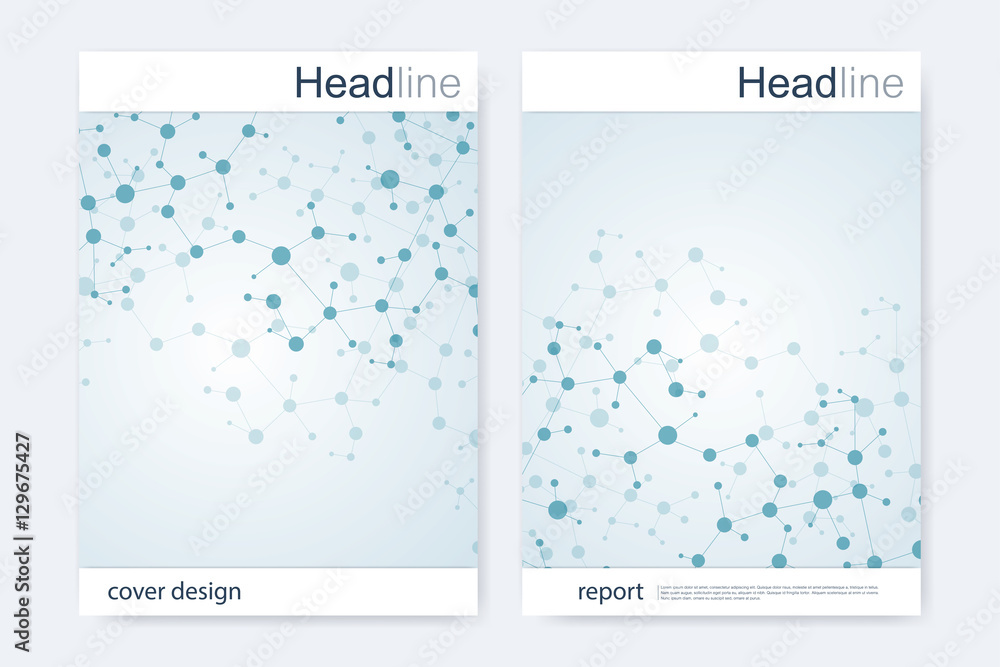 Canvas Prints scientific brochure design template. vector flyer layout, molecular structure with connected lines a