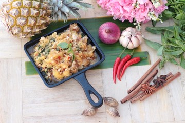 Pineapple curry with pork in pan delicious.