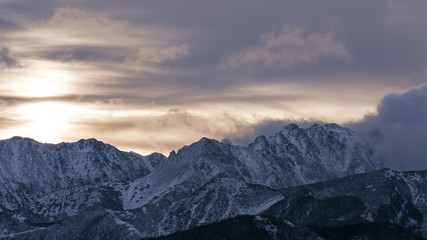 Fototapeta na wymiar Sunrise over the Polish Tatra mountains