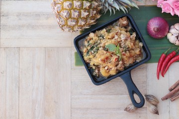 Pineapple curry with pork in pan delicious.