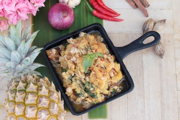 Pineapple curry with pork in pan delicious.