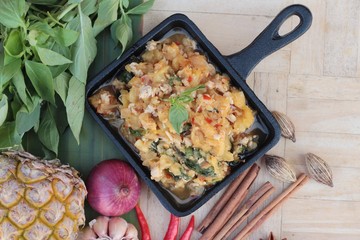 Pineapple curry with pork in pan delicious.
