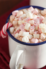 hot chocolate with mini marshmallow candy cane