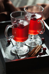 hot cranberry tea with cinnamon warming drink