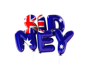 Sidney Symbol made of Balloons with Flag Colors of Australia. 3d Rendering Isolated on White Background.