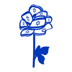 Rose with the flag of Israel. Isolated background