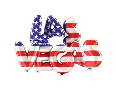 Las Vegas Symbol Made Of Balloons with Flag Colors Of United States of America. 3d Rendering isolated on White Background.