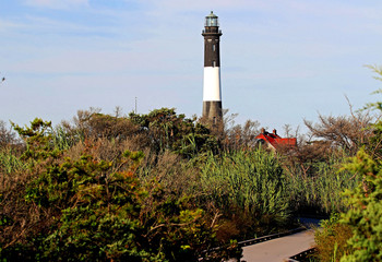 The Fire Island Lighthouse through the brush