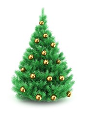 3d illustration of Christmas tree over white background with golden balls