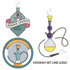 Fototapeta na wymiar Set logos in line art style for hookah.Logo Design.