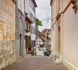 The narrow streets of the ancient city of Basel. Switzerland.