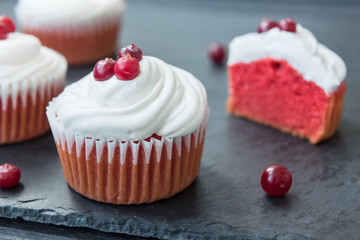 Cranberry cupcakes with whipped cream