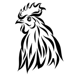 Vector illustration with black rooster head isolated on white.