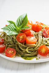 Pasta spaghetti with pesto sauce