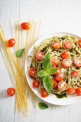 Pasta spaghetti with pesto sauce
