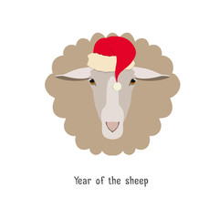 Vector Sheep head in new year, christmas red hat