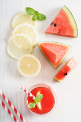 Watermelon juice with lemon and mint
