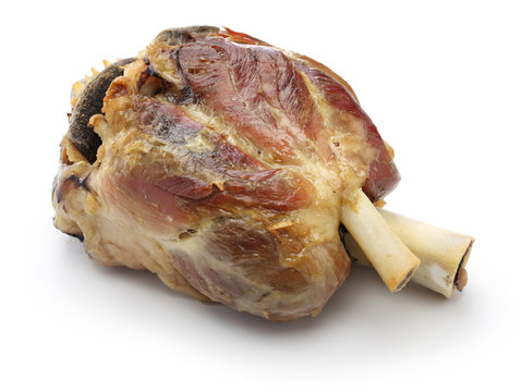 roast pork shank, stinco di maiale, italian cuisine isolated on white background