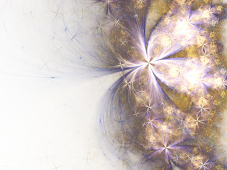 Glossy gold and violet fractal flowers, digital artwork for creative graphic design