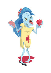 Scary Zombie Woman Walking Vector Illustration