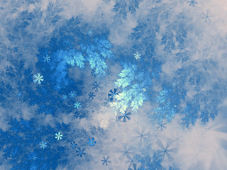 Fractal tree branches with snowflakes, digital artwork for creative graphic design